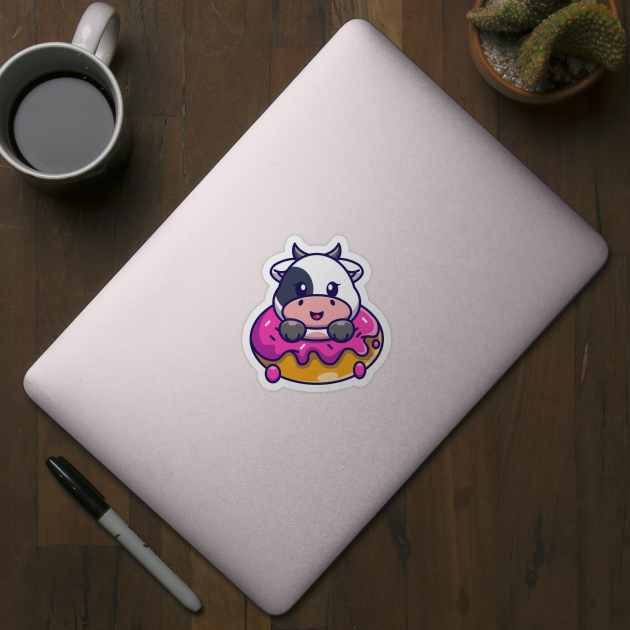 Cute baby cow with doughnut cartoon by Wawadzgnstuff